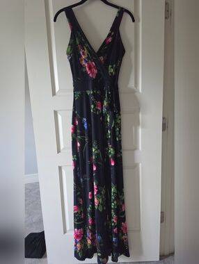 Le Lis Navy Floral Dress with Pink & Green Blooms